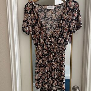 French Grey Black Floral Mini Dress